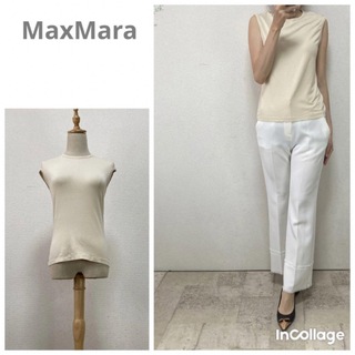 Max Mara - マックスマーラ　カットソートップスS ベージュ　手洗い可　ストレッチノースリーブ