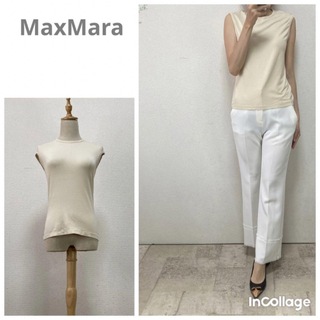 マックスマーラ(Max Mara)のマックスマーラ　カットソートップスS ベージュ　手洗い可　ストレッチノースリーブ(カットソー(半袖/袖なし))