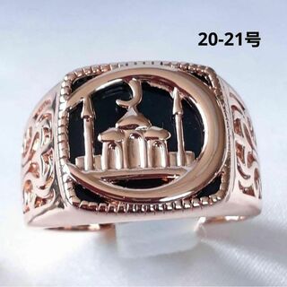 城の彫刻 585ローズgoldカラー メンズシグネットリング20-21号(リング(指輪))