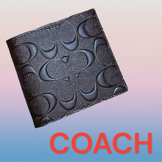 コーチ(COACH)の新品未使用　coach 折財布　メンズ　シグネチャー　エンボス　ブラウン(折り財布)