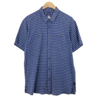 パタゴニア(patagonia)の古着 パタゴニア Patagonia 53138SP14 チェック柄 半袖 ヘンプ×コットンシャツ メンズL /eaa450222(シャツ)