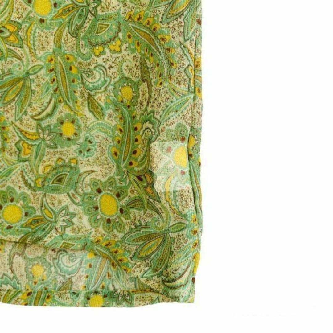 VINTAGE(ヴィンテージ)のヴィンテージ 花 植物 ペイズリー シアー開襟シャツブラウス 緑 M レトロ レディースのトップス(シャツ/ブラウス(半袖/袖なし))の商品写真