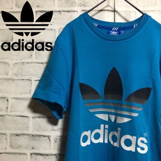 オリジナルス(Originals（adidas）)の美品⭐️adidas ビッググラデーショントレファイルロゴ Tシャツ M ブルー(Tシャツ/カットソー(半袖/袖なし))