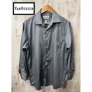 VANHEUSEN ポリシャツ 無地 グレー ポリコットン 光沢 M(シャツ)