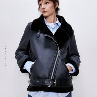 ザラ(ZARA)のZARA ムートンボアライダースジャケット オーバーサイズ ザラ(ライダースジャケット)