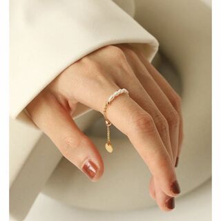 ゴールド パールリング淡水真珠 アジャスターフリーサイズ指輪k１８色★結婚式(リング(指輪))