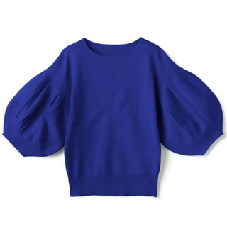 グレイル(GRL)の美品　GRL バルーンスリーブニット　半袖　ブルー(ニット/セーター)
