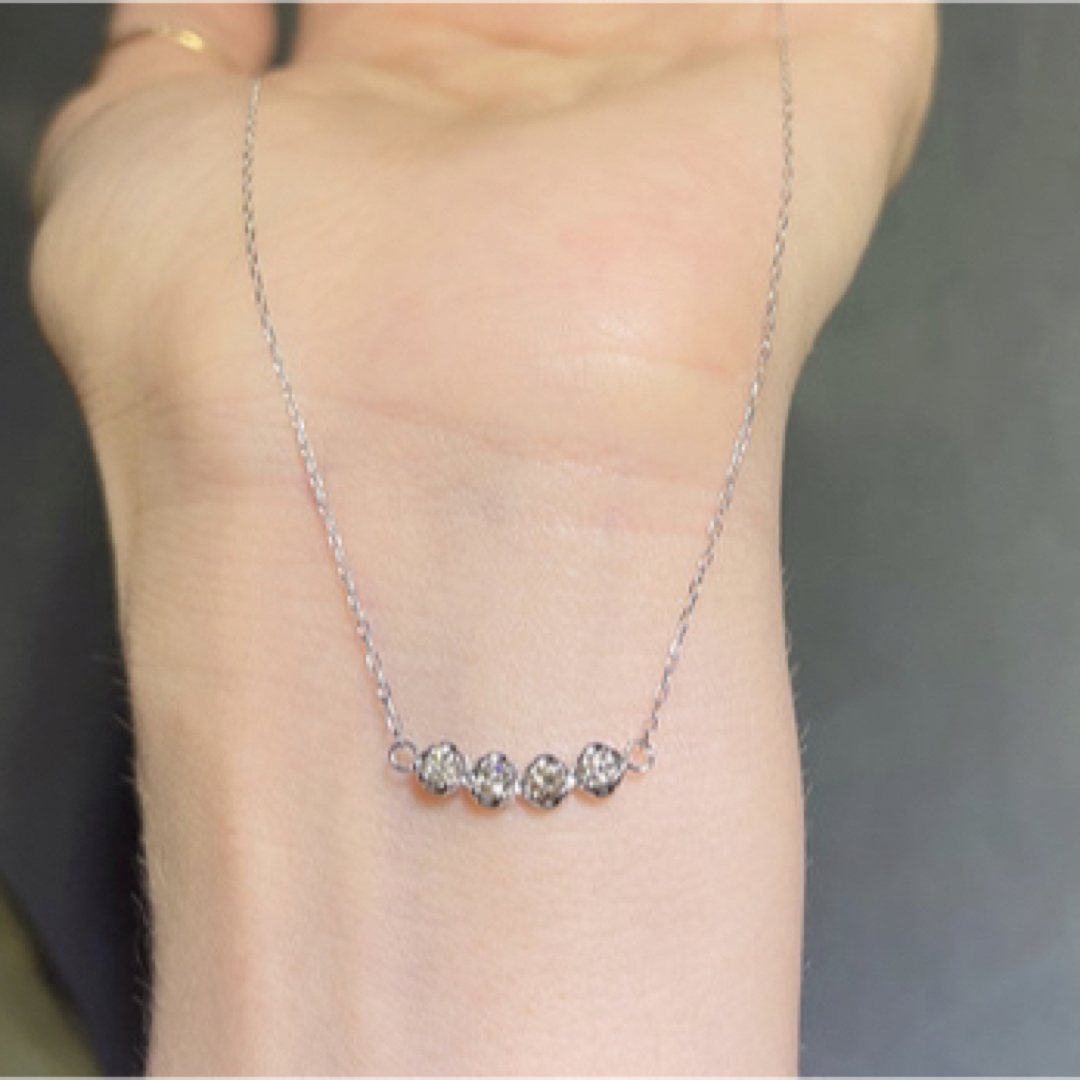 4石 シンプル 高級 小粒 CZダイヤ シルバー あずきチェーン ネックレス レディースのアクセサリー(ネックレス)の商品写真