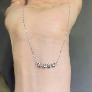 4石 シンプル 高級 小粒 CZダイヤ シルバー あずきチェーン ネックレス(ネックレス)