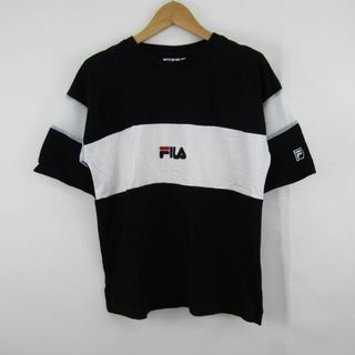 FILA - フィラ 半袖Ｔシャツ トップス ロゴT メッシュ スポーツウエア キッズ 男の子用 160サイズ 黒×白 FILA