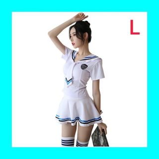 レディース コスプレ セーラー服 セクシー L 白(衣装)