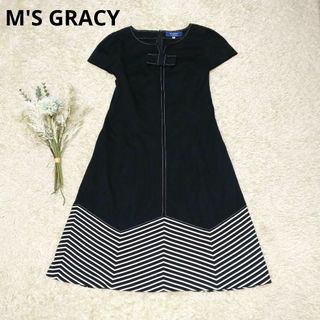 M'S GRACY - 美品✨ エムズグレイシー 裾ボーダー バイカラーワンピース リボン ブラック