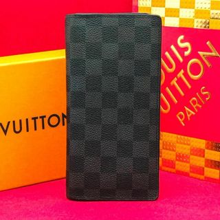 ルイヴィトン(LOUIS VUITTON)の【新品同様】ヴィトン　ブラザ　ダミエ　グラフィット　長財布　折り財布　黒　メンズ(長財布)