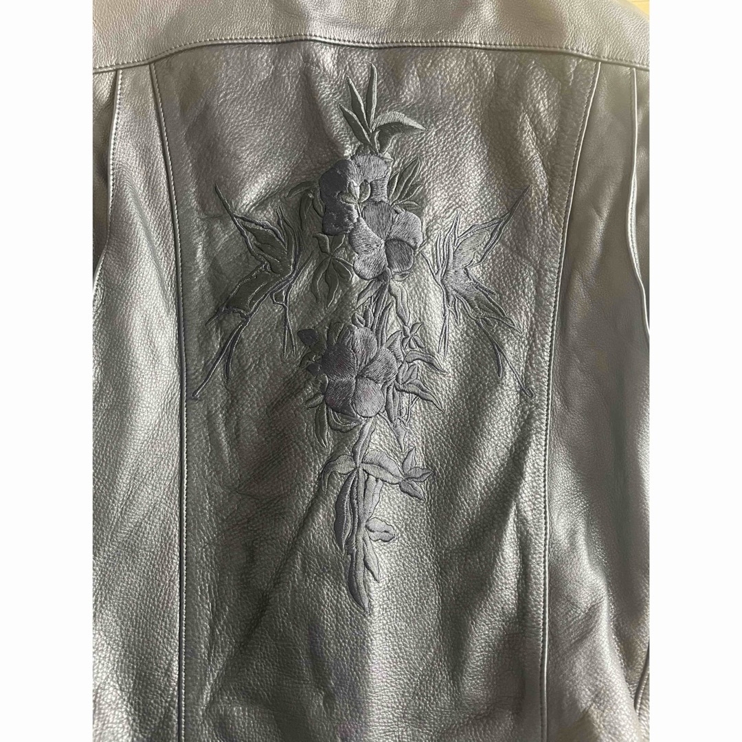 kiryuyrik バックフラワー刺繍ダブルレザージャケット ブラック kiryuyrik バックフラワー刺繍ダブルレザージャケット ブラック