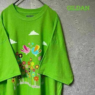 GILDAN ギルダン Tシャツ 半袖 鳥 カラフル 花 love 2XL(Tシャツ/カットソー(半袖/袖なし))