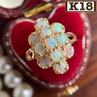 ★【レトロ】豪華✨ K18 カラフル オパール 指輪 11.5号 3.4g 金(リング(指輪))