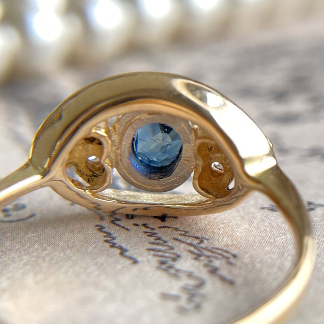 ★【アンティーク調】K18 サファイア ダイヤ 指輪 7号 2.9g 金 レディースのアクセサリー(リング(指輪))の商品写真