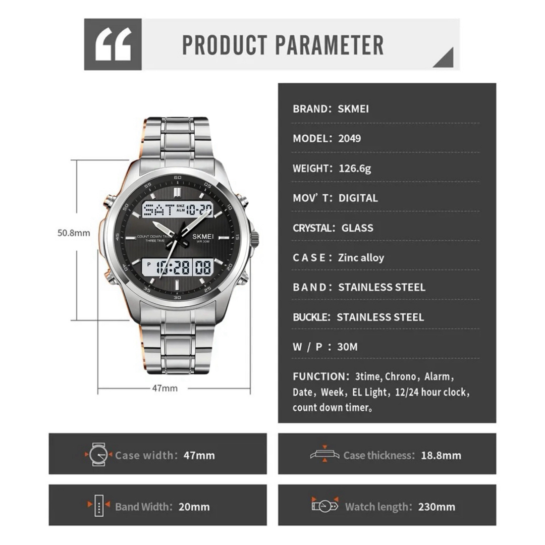 新品 SKMEI デュアルウォッチ メンズ腕時計 ブラック＆シルバー ステンレス メンズの時計(腕時計(デジタル))の商品写真