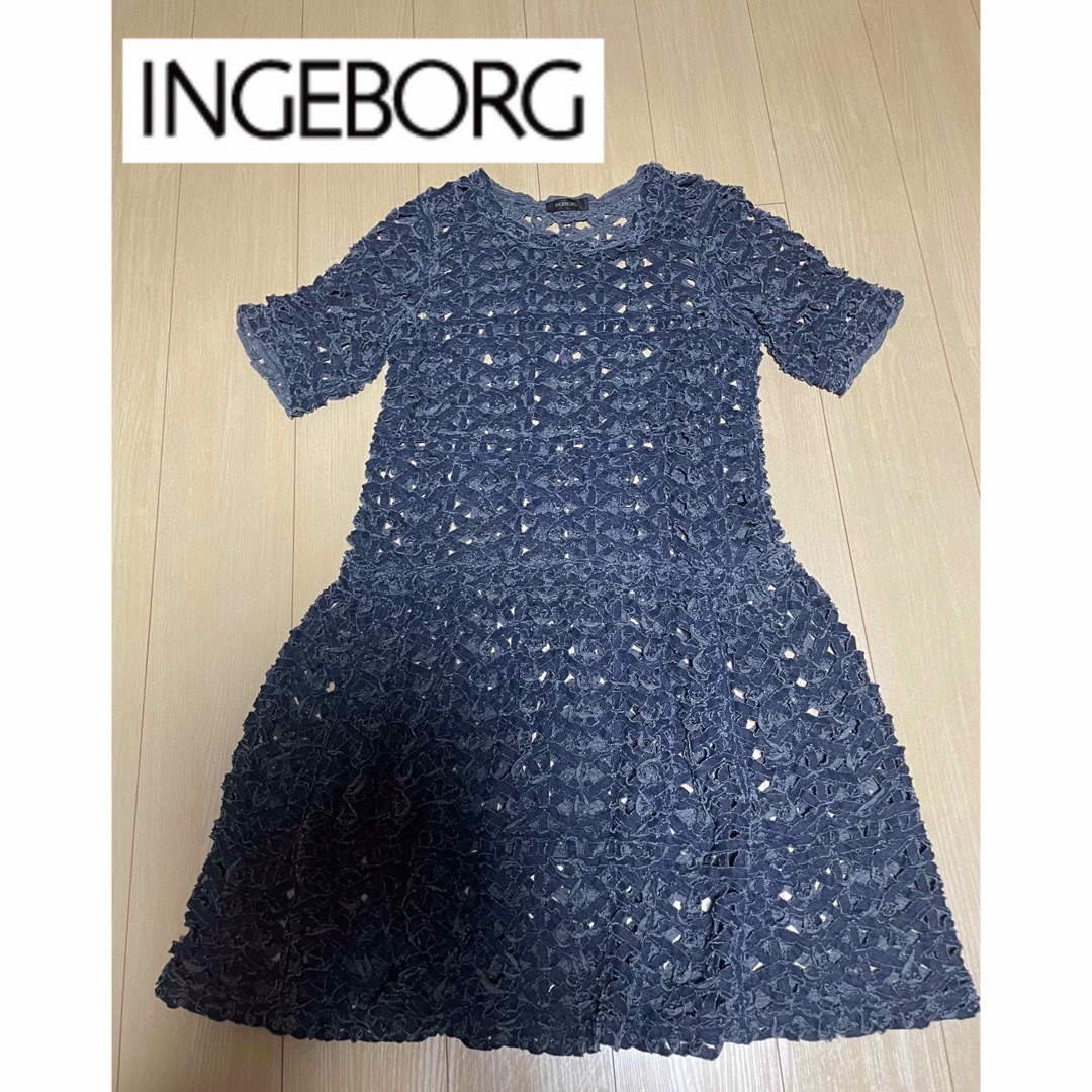 INGEBORG(インゲボルグ)の【美品】レア インゲボルグ　デニム 加工 パッチワーク ワンピース  11号 レディースのワンピース(ロングワンピース/マキシワンピース)の商品写真