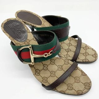 グッチ(Gucci)のグッチ パンプス 36.5 ホースビット シェリーライン GG キャンバス 革(サンダル)