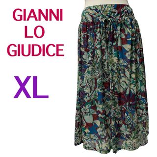 ジャンニロジュディチェ(GIANNI LO GIUDICE)の美品☆GIANNI LO GIUDICE☆花柄☆ひざ丈フレアスカート☆前リボン(ひざ丈スカート)