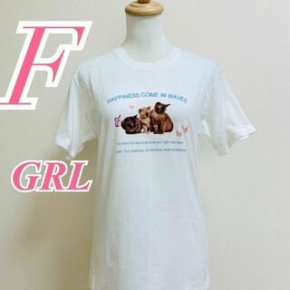 GRL - グレイル　半袖Tシャツ　F　プリント　ねこ　ホワイト　ブラウン　ピンク　綿100