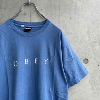 オベイ(OBEY)の00年代 USA製 OBEY ロゴ ワンポイント Tシャツ ブルー(Tシャツ/カットソー(半袖/袖なし))