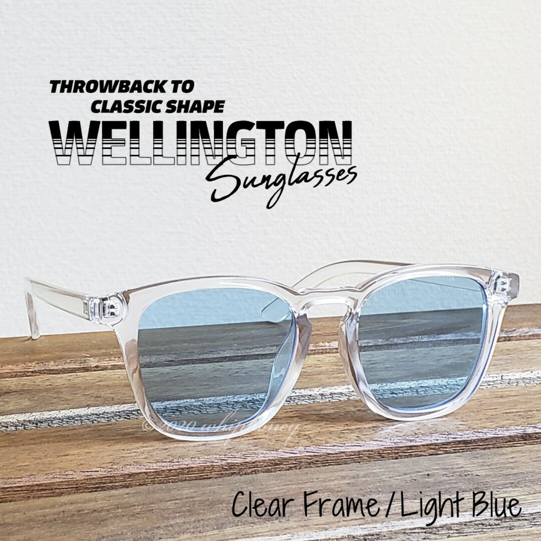 スクウェアウェリントンクリアフレームライトブルーレンズ サングラス メンズのファッション小物(サングラス/メガネ)の商品写真