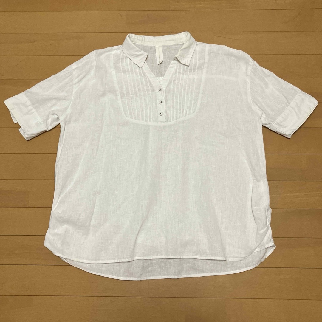 しまむら(シマムラ)の半袖シャツ　ホワイト レディースのトップス(シャツ/ブラウス(半袖/袖なし))の商品写真