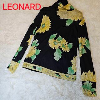 LEONARD - レオナール　近年モデル　タートルネックカットソー　花柄　トリム　大きいサイズ　黒