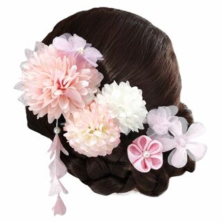 【色:ピンク4点セット】[QianYang] 髪飾り 着物 和装 高級造花 振袖(その他)