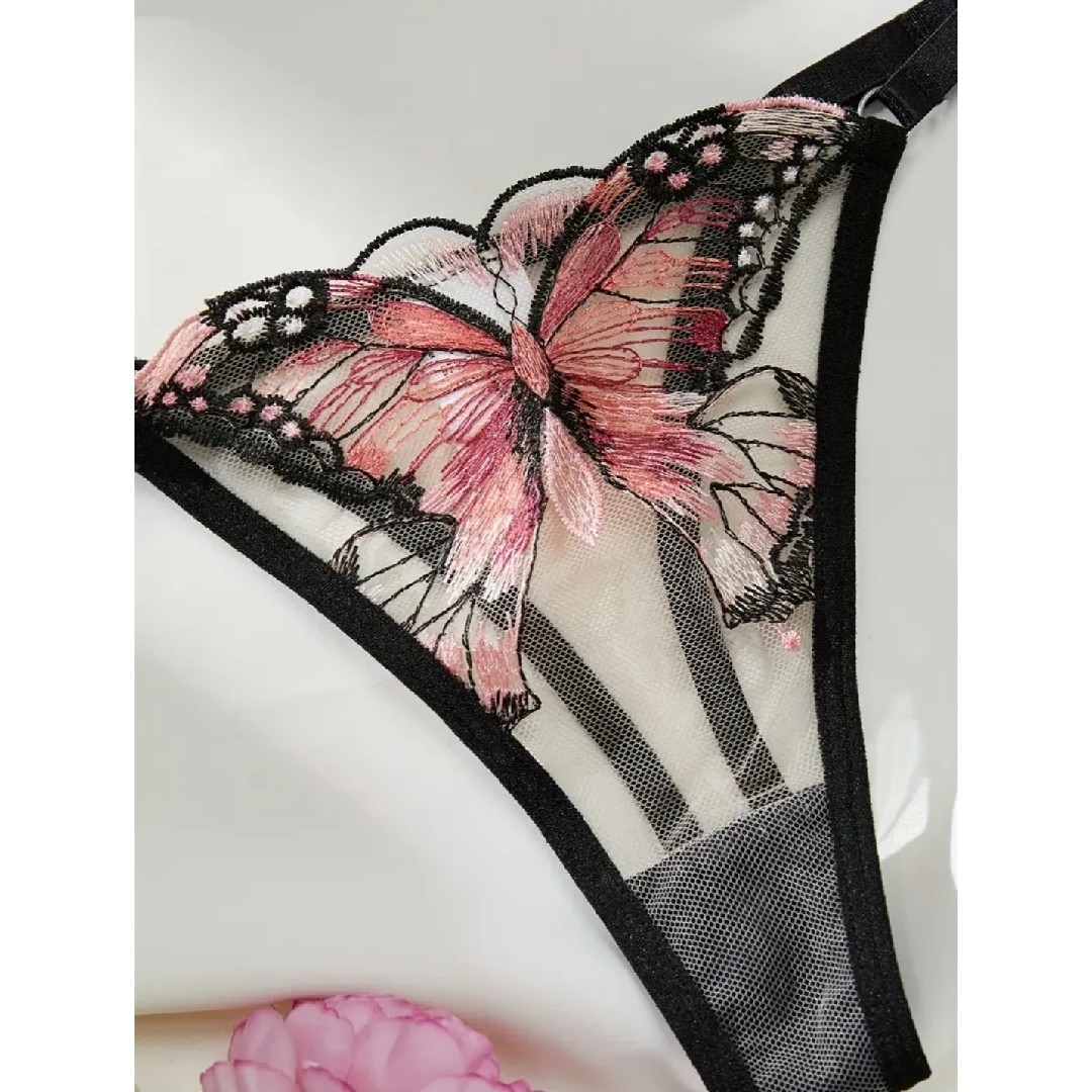 蝶々刺繍入れ　セクシーランジェリー　上下セット　下着  Tバック　エロ レディースの下着/アンダーウェア(ブラ&ショーツセット)の商品写真