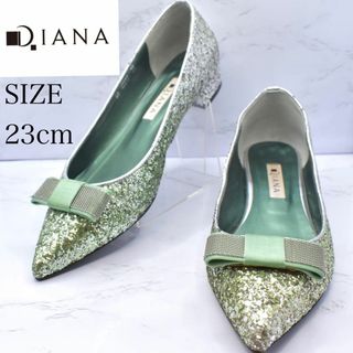 ダイアナ(DIANA)の【美品】DIANA ダイアナ　グリッターパンプス　グリーン　リボン(ハイヒール/パンプス)