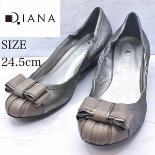 ダイアナ(DIANA)の【美品】ダイアナ　DIANA ウエッジソールパンプス　リボン　ラメ(ハイヒール/パンプス)