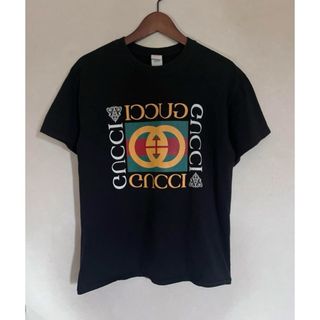 美品 GUCCI グッチ ロゴインター ロッキングプリントTシャツ ブラック M