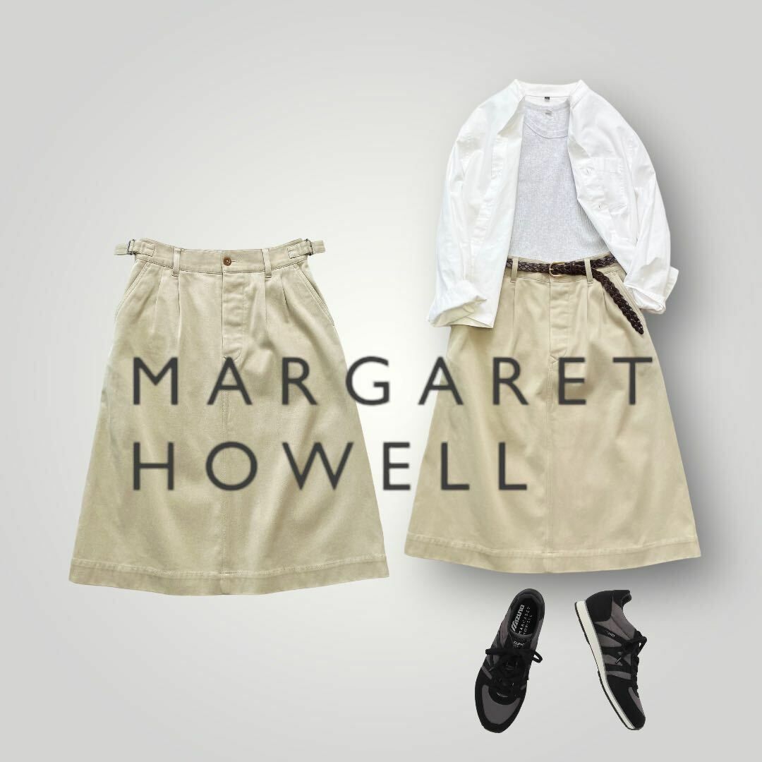 MARGARET HOWELL(マーガレットハウエル)の[美品] マーガレットハウエル スカート ベージュ コットン タック入り レディースのスカート(その他)の商品写真
