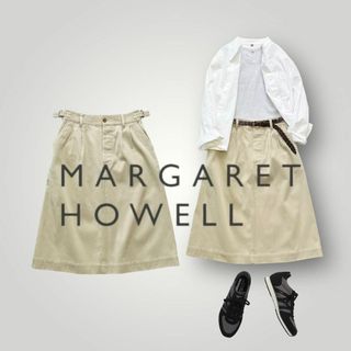 マーガレットハウエル(MARGARET HOWELL)の[美品] マーガレットハウエル スカート ベージュ コットン タック入り(その他)