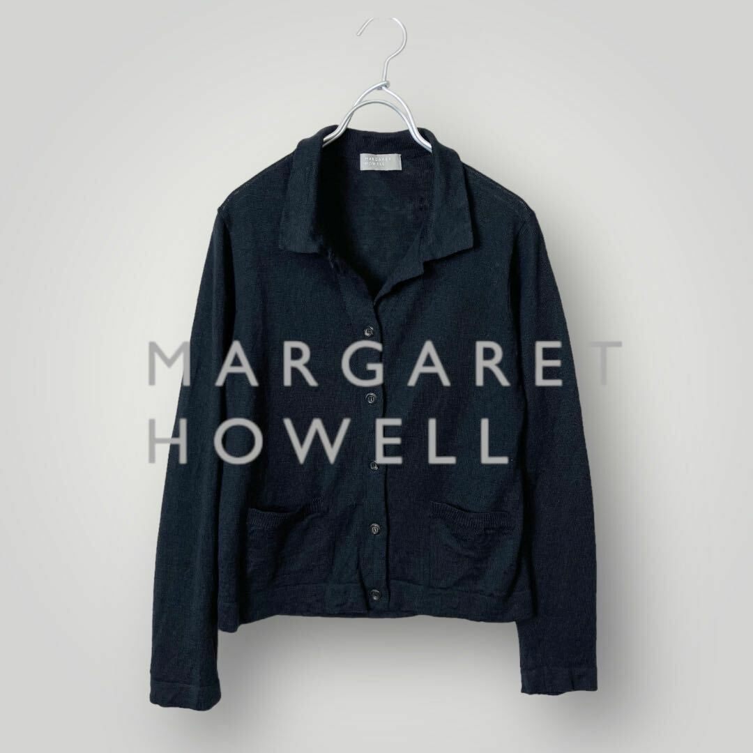 MARGARET HOWELL(マーガレットハウエル)のマーガレットハウエル カーディガン 長袖 リネン混 ブラック レディースのトップス(カーディガン)の商品写真