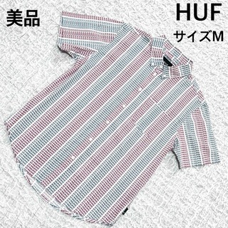 ハフ(HUF)の極美品　HUF ハフ　ボタンダウン半袖シャツ　ロゴプリント　サイズM コットン(シャツ)