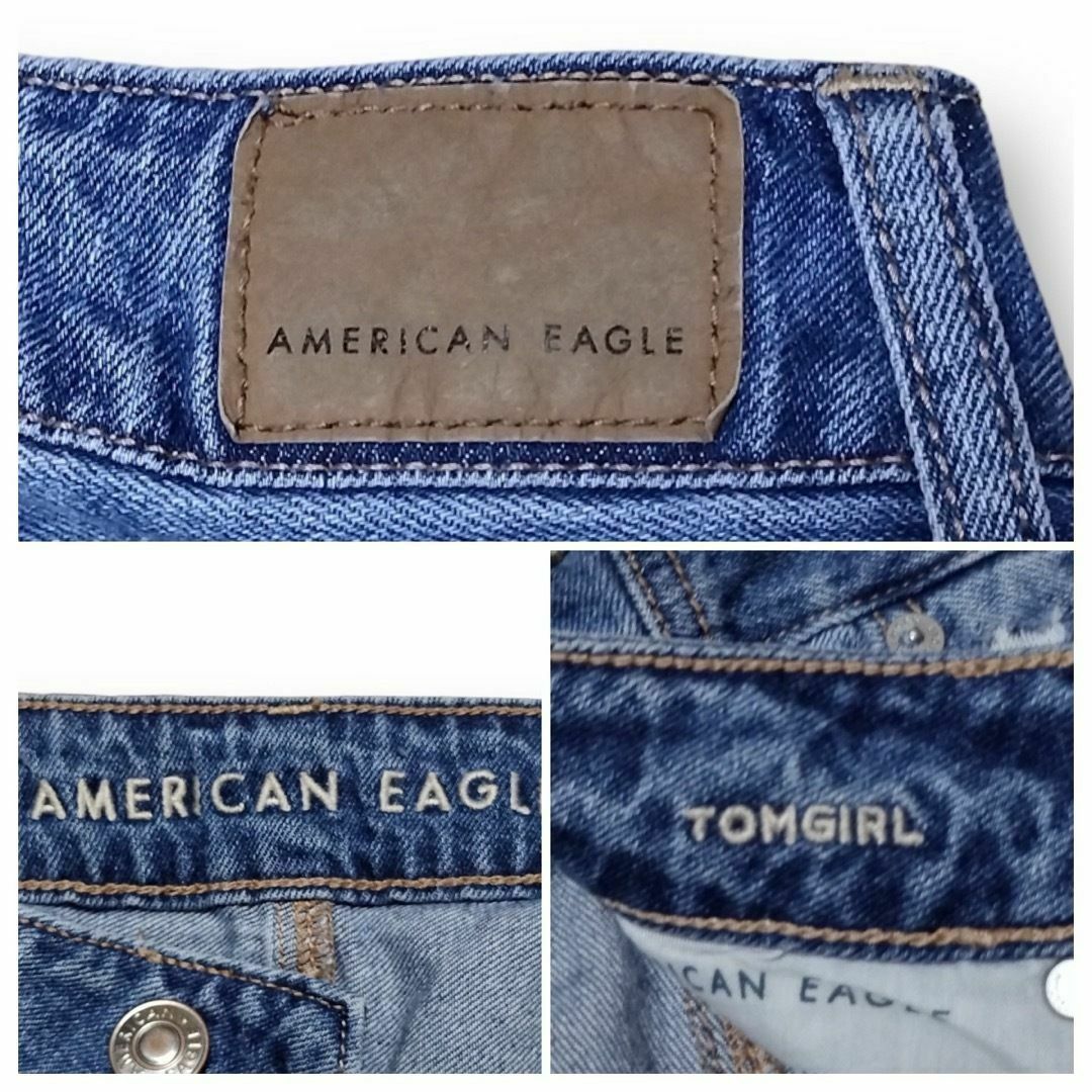 American Eagle(アメリカンイーグル)のアメリカンイーグル TOMGIRL 当て布 クラッシュ加工 US4 ウエスト73 レディースのパンツ(デニム/ジーンズ)の商品写真
