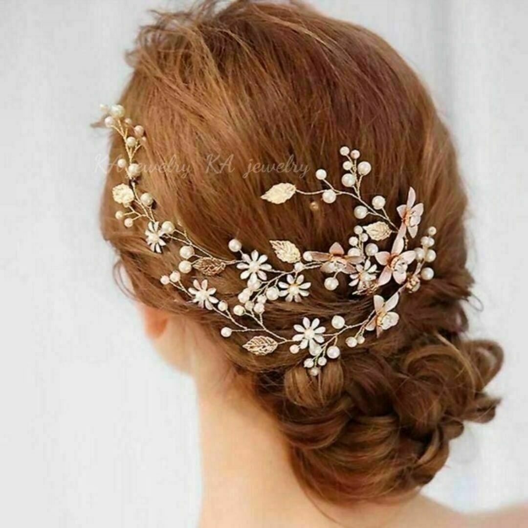 ヘアアクセサリーローズゴールドピンクヘッドドレス髪飾りpウェディングアクセサリー レディースのヘアアクセサリー(その他)の商品写真