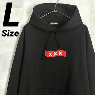 ゴッドセレクショントリプルエックス(GOD SELECTION XXX)の極美品★L★GOD SELECTION XXX ボックス 刺繍ロゴ パーカー 黒(パーカー)