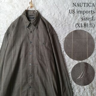 ノーティカ(NAUTICA)のUS輸入古着 ノーティカ 長袖BDシャツ カーキグリーン チェック柄 XLサイズ(シャツ)