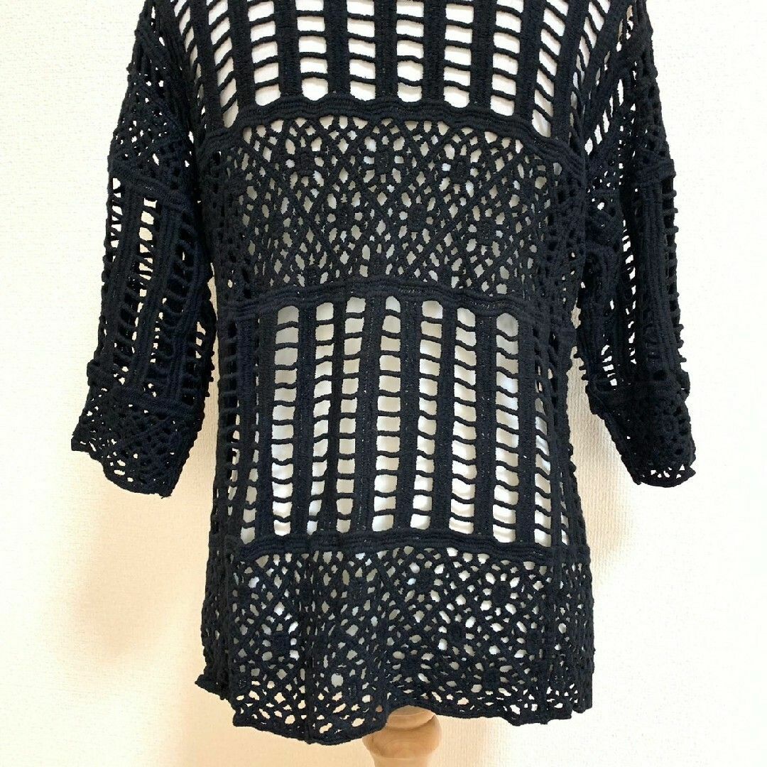 メランクルージュ　カーディガン　F　ブラック　透かし編み　上品　綿100% レディースのトップス(カーディガン)の商品写真