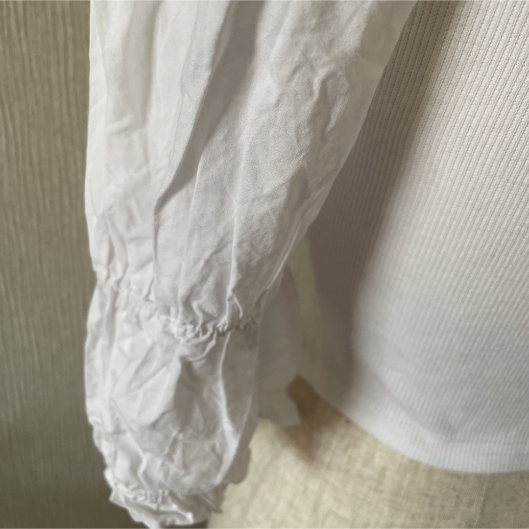 七分袖 半袖 シャツカットソー トップス レディース ホワイト 白色 フリル袖 レディースのトップス(シャツ/ブラウス(半袖/袖なし))の商品写真