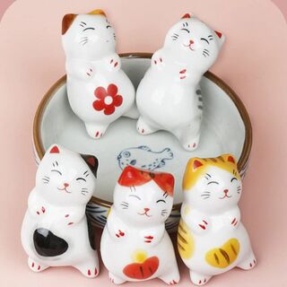 箸置き猫 しあわせ猫 箸置き かわいい 招き猫箸置き 食器 磁器 5個セット卓上(テーブル用品)