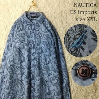 ノーティカ(NAUTICA)のUS輸入古着 ノーティカ 長袖シャツ ペイズリー柄 コットンリネン 青 XXL(シャツ)