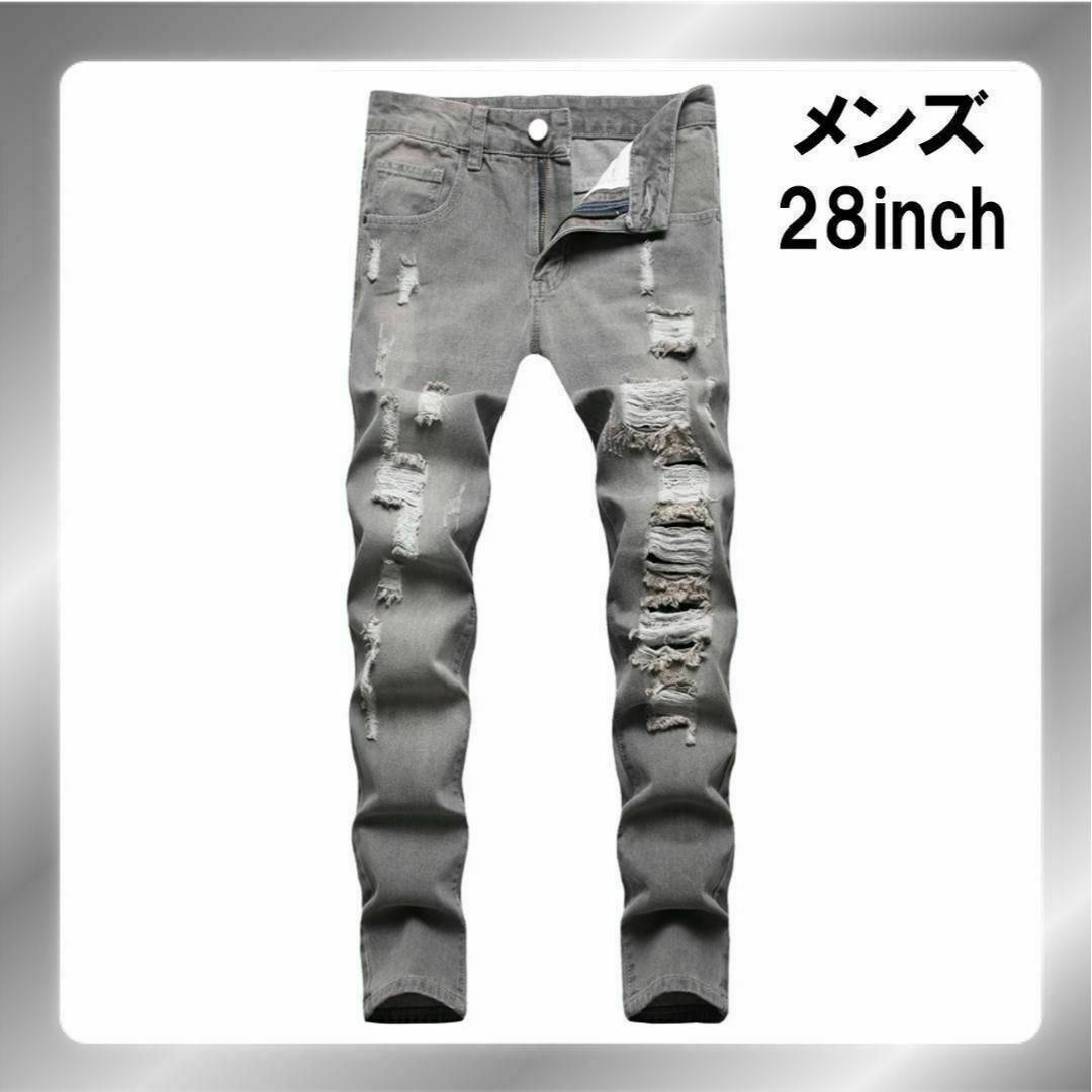 新品送料無料 ダメージジーンズ メンズ 28インチ ダメージデニム メンズのパンツ(デニム/ジーンズ)の商品写真