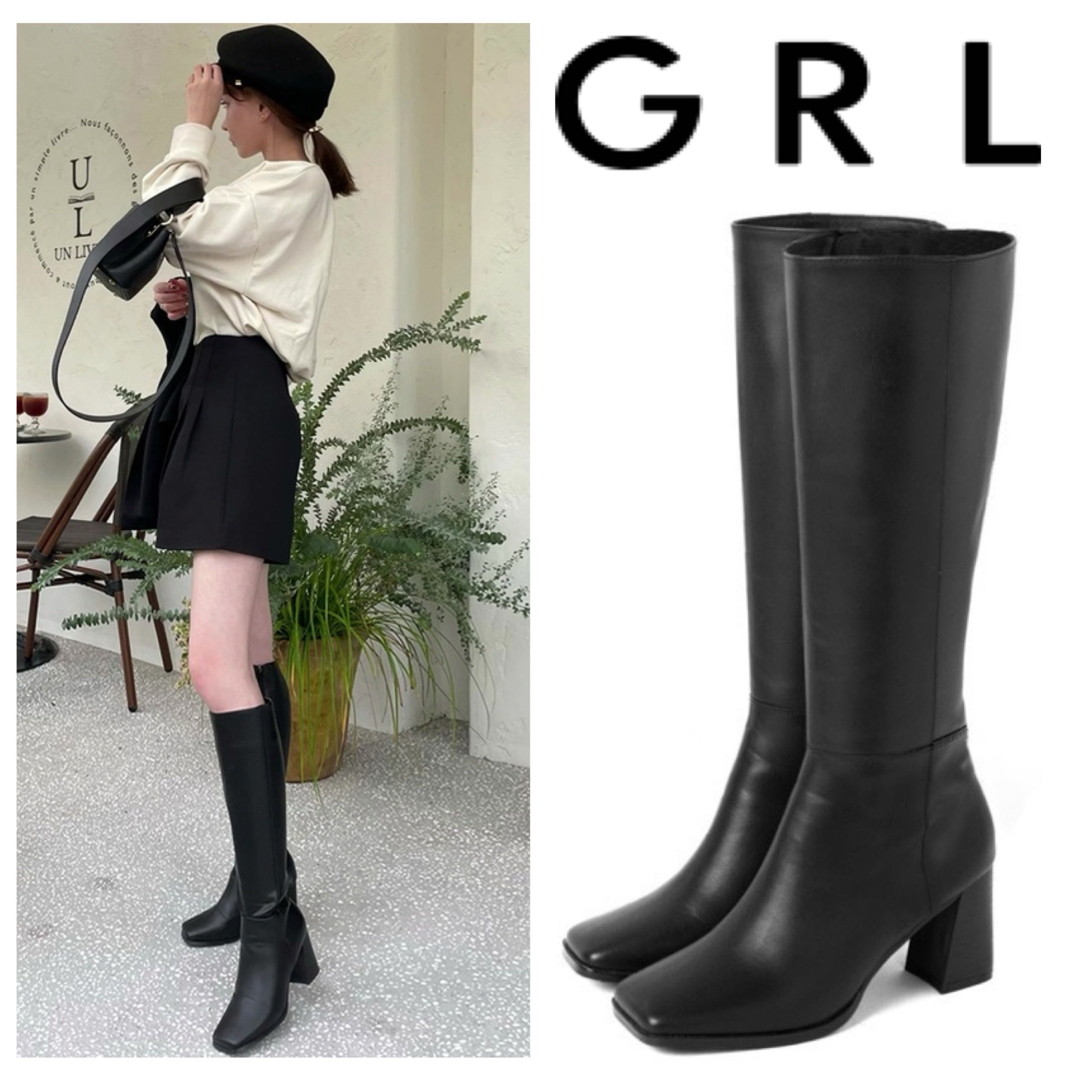 GRL(グレイル)のGRL レザー スクエアトゥ ロングブーツ レディースの靴/シューズ(ブーツ)の商品写真