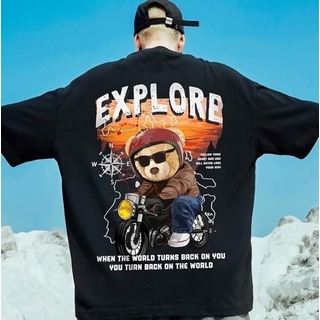 くまTシャツ バイク乗り 半袖 メンズ レディース ブラック 海外 XL(Tシャツ/カットソー(半袖/袖なし))